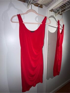 VENUS Red Sleeveless Side-Drape Mini Dress